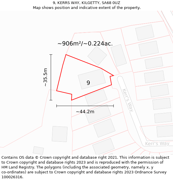 9, KERRS WAY, KILGETTY, SA68 0UZ: Plot and title map