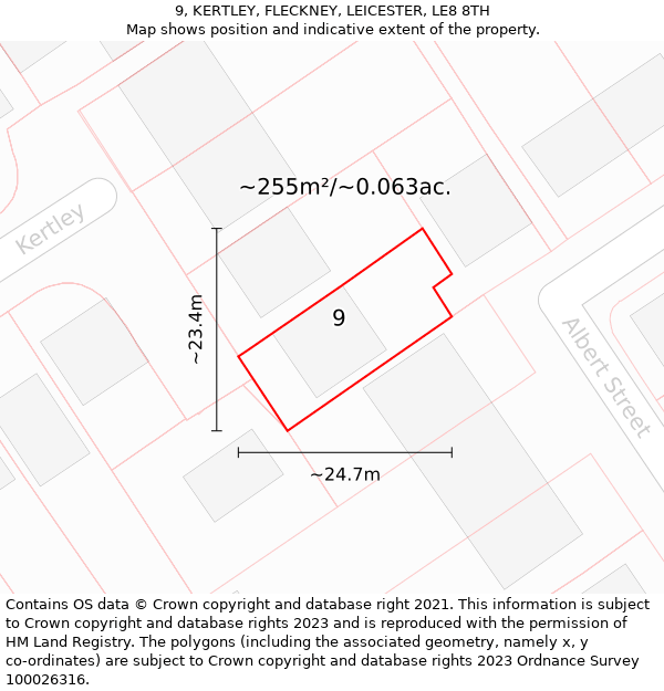 9, KERTLEY, FLECKNEY, LEICESTER, LE8 8TH: Plot and title map