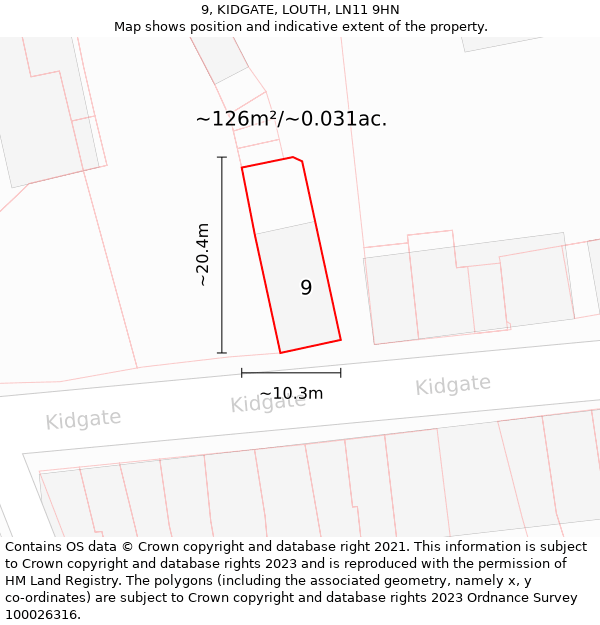 9, KIDGATE, LOUTH, LN11 9HN: Plot and title map