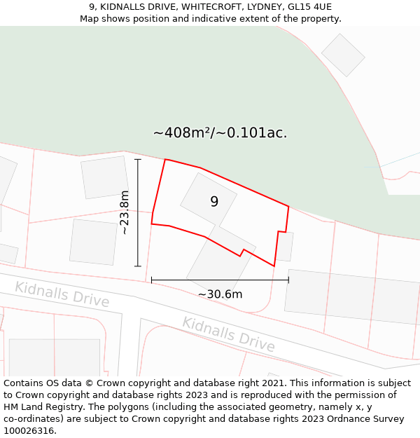 9, KIDNALLS DRIVE, WHITECROFT, LYDNEY, GL15 4UE: Plot and title map