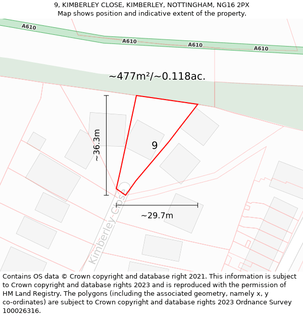 9, KIMBERLEY CLOSE, KIMBERLEY, NOTTINGHAM, NG16 2PX: Plot and title map