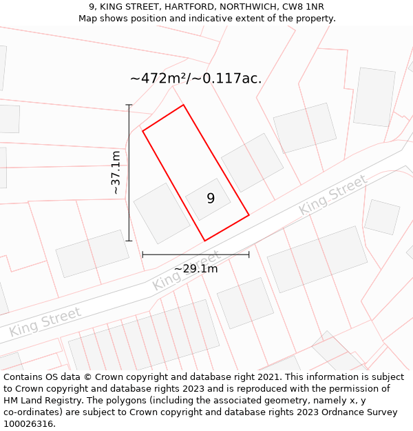 9, KING STREET, HARTFORD, NORTHWICH, CW8 1NR: Plot and title map