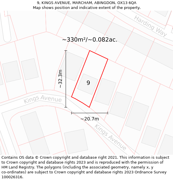 9, KINGS AVENUE, MARCHAM, ABINGDON, OX13 6QA: Plot and title map