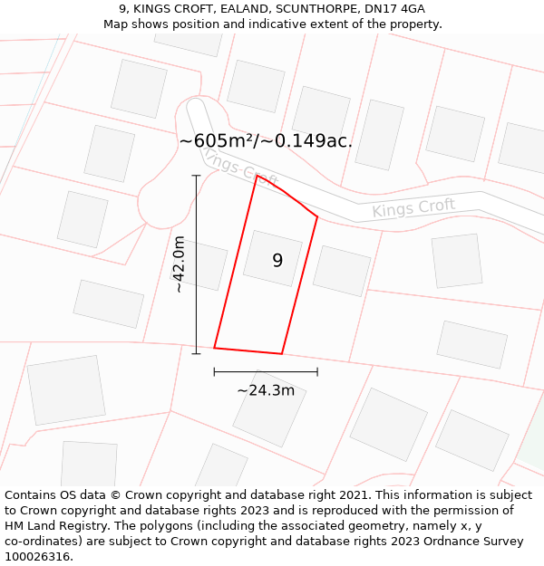 9, KINGS CROFT, EALAND, SCUNTHORPE, DN17 4GA: Plot and title map