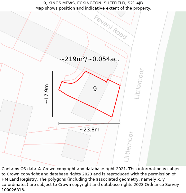 9, KINGS MEWS, ECKINGTON, SHEFFIELD, S21 4JB: Plot and title map