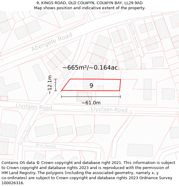 9, KINGS ROAD, OLD COLWYN, COLWYN BAY, LL29 9AD: Plot and title map