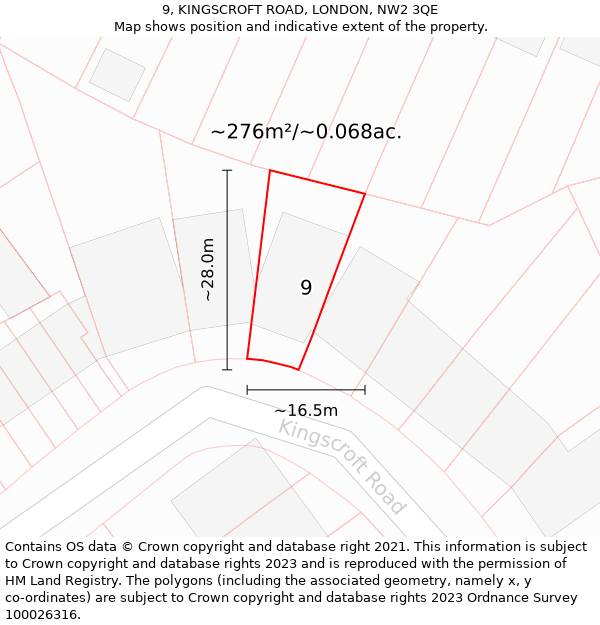 9, KINGSCROFT ROAD, LONDON, NW2 3QE: Plot and title map