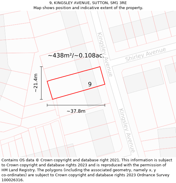 9, KINGSLEY AVENUE, SUTTON, SM1 3RE: Plot and title map