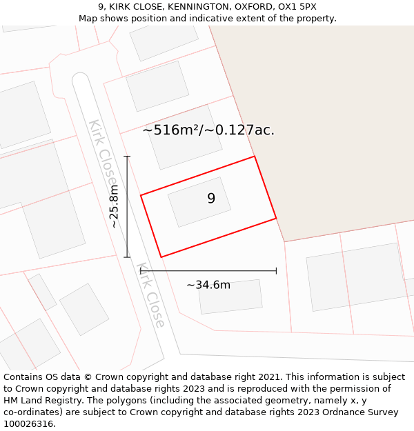 9, KIRK CLOSE, KENNINGTON, OXFORD, OX1 5PX: Plot and title map