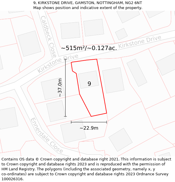 9, KIRKSTONE DRIVE, GAMSTON, NOTTINGHAM, NG2 6NT: Plot and title map