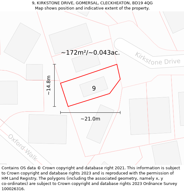 9, KIRKSTONE DRIVE, GOMERSAL, CLECKHEATON, BD19 4QG: Plot and title map