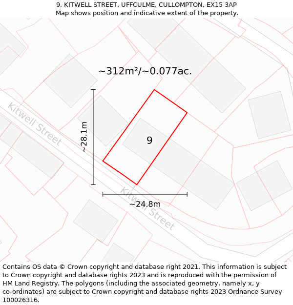 9, KITWELL STREET, UFFCULME, CULLOMPTON, EX15 3AP: Plot and title map