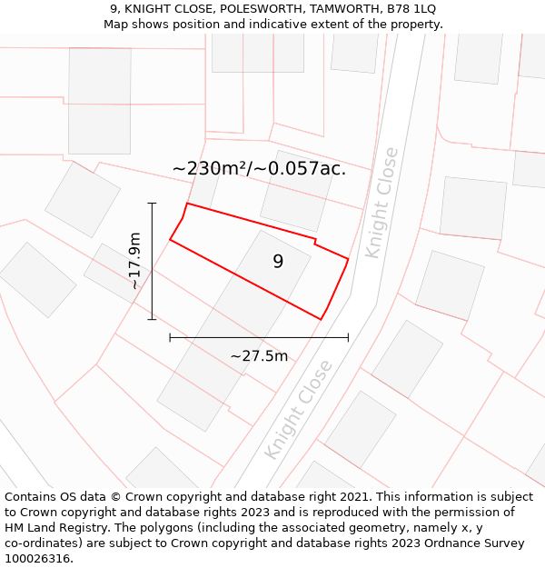 9, KNIGHT CLOSE, POLESWORTH, TAMWORTH, B78 1LQ: Plot and title map