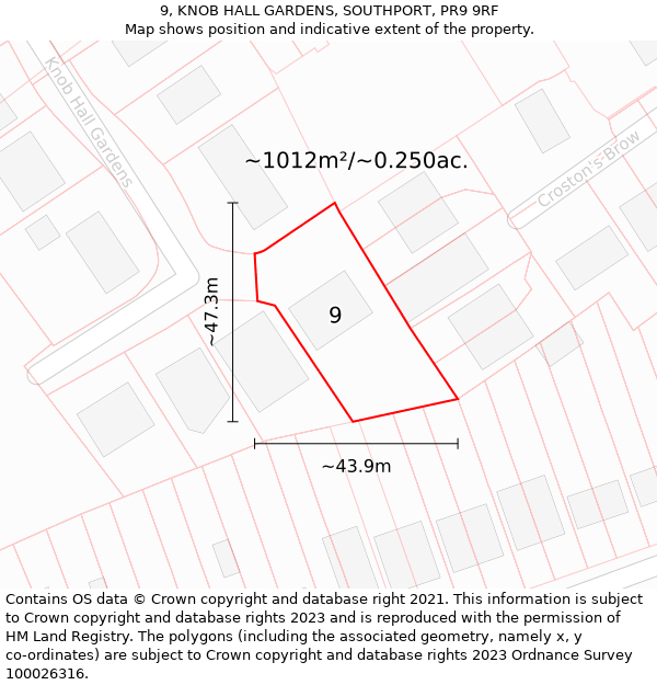 9, KNOB HALL GARDENS, SOUTHPORT, PR9 9RF: Plot and title map