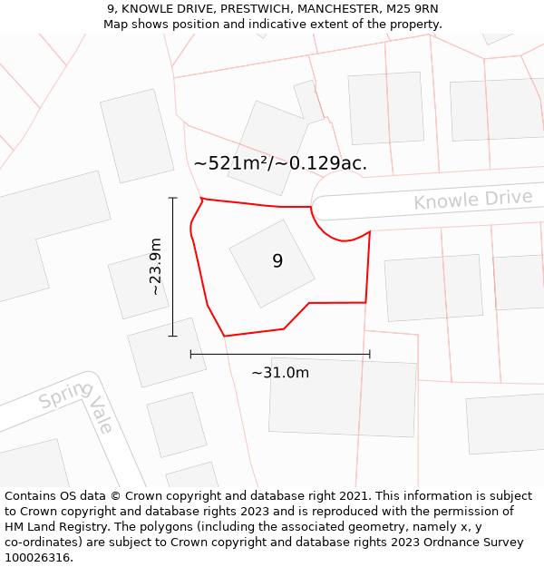 9, KNOWLE DRIVE, PRESTWICH, MANCHESTER, M25 9RN: Plot and title map