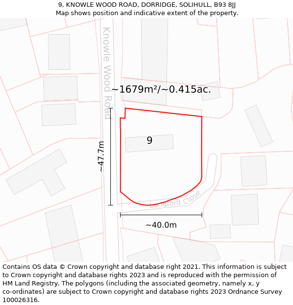 9, KNOWLE WOOD ROAD, DORRIDGE, SOLIHULL, B93 8JJ: Plot and title map