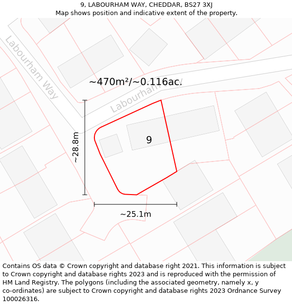 9, LABOURHAM WAY, CHEDDAR, BS27 3XJ: Plot and title map