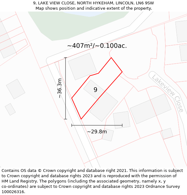 9, LAKE VIEW CLOSE, NORTH HYKEHAM, LINCOLN, LN6 9SW: Plot and title map