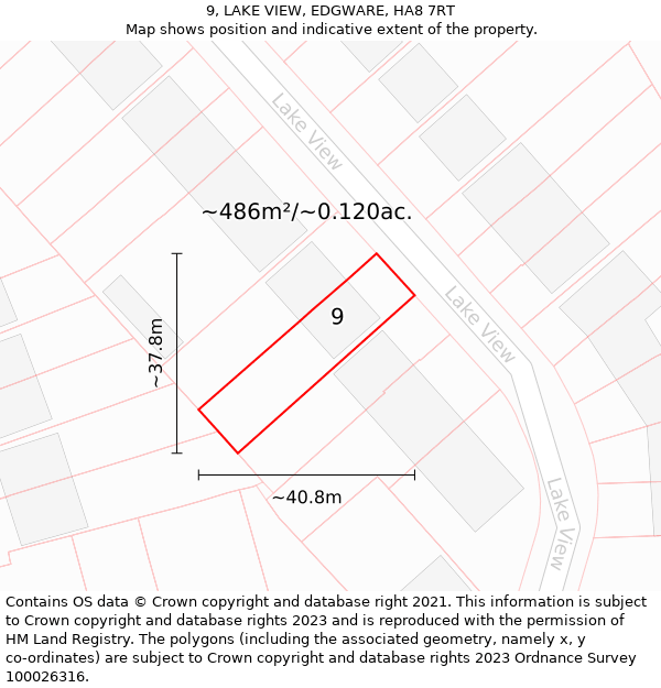 9, LAKE VIEW, EDGWARE, HA8 7RT: Plot and title map