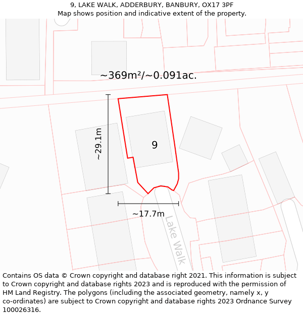 9, LAKE WALK, ADDERBURY, BANBURY, OX17 3PF: Plot and title map