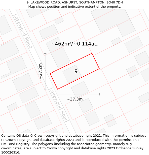 9, LAKEWOOD ROAD, ASHURST, SOUTHAMPTON, SO40 7DH: Plot and title map