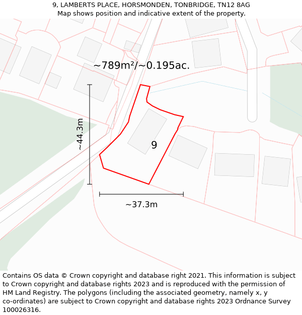 9, LAMBERTS PLACE, HORSMONDEN, TONBRIDGE, TN12 8AG: Plot and title map