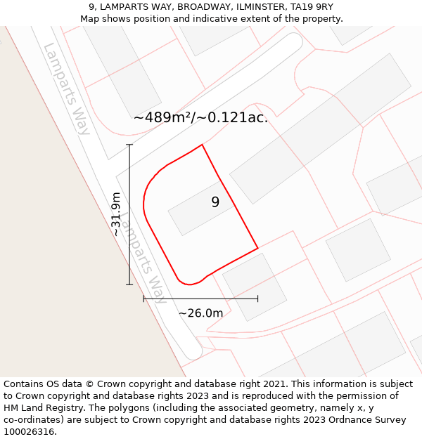 9, LAMPARTS WAY, BROADWAY, ILMINSTER, TA19 9RY: Plot and title map