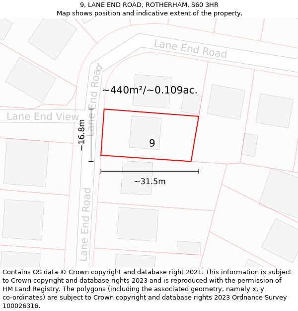 9, LANE END ROAD, ROTHERHAM, S60 3HR: Plot and title map