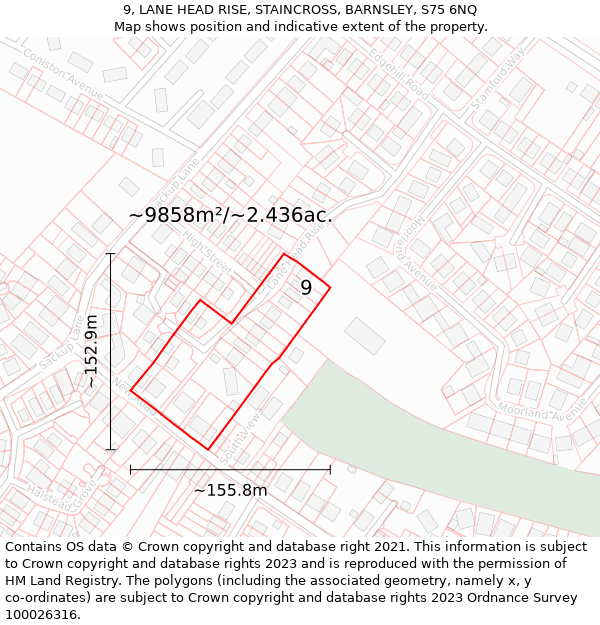 9, LANE HEAD RISE, STAINCROSS, BARNSLEY, S75 6NQ: Plot and title map