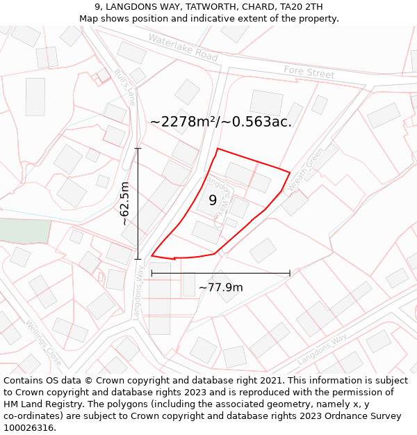 9, LANGDONS WAY, TATWORTH, CHARD, TA20 2TH: Plot and title map