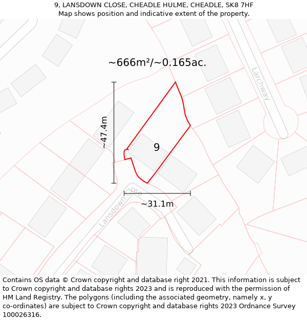 9, LANSDOWN CLOSE, CHEADLE HULME, CHEADLE, SK8 7HF: Plot and title map