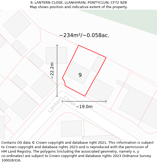 9, LANTERN CLOSE, LLANHARAN, PONTYCLUN, CF72 9ZB: Plot and title map