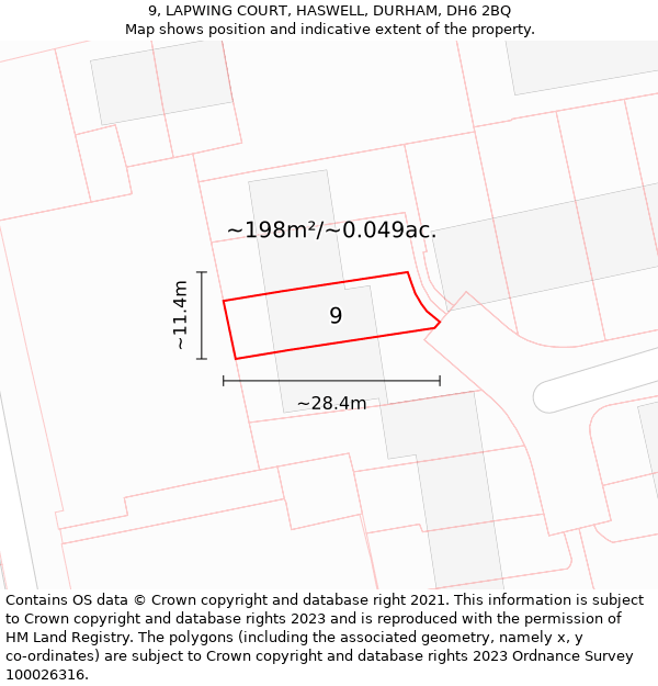 9, LAPWING COURT, HASWELL, DURHAM, DH6 2BQ: Plot and title map