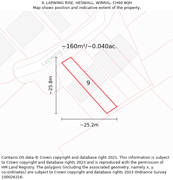 9, LAPWING RISE, HESWALL, WIRRAL, CH60 8QH: Plot and title map