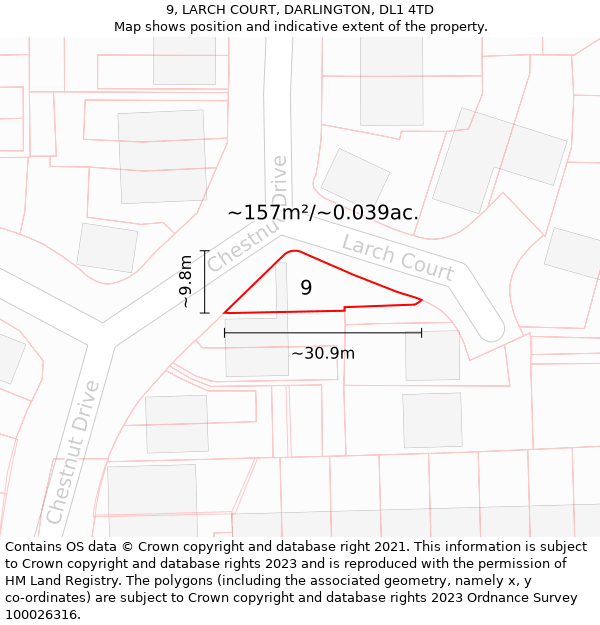 9, LARCH COURT, DARLINGTON, DL1 4TD: Plot and title map