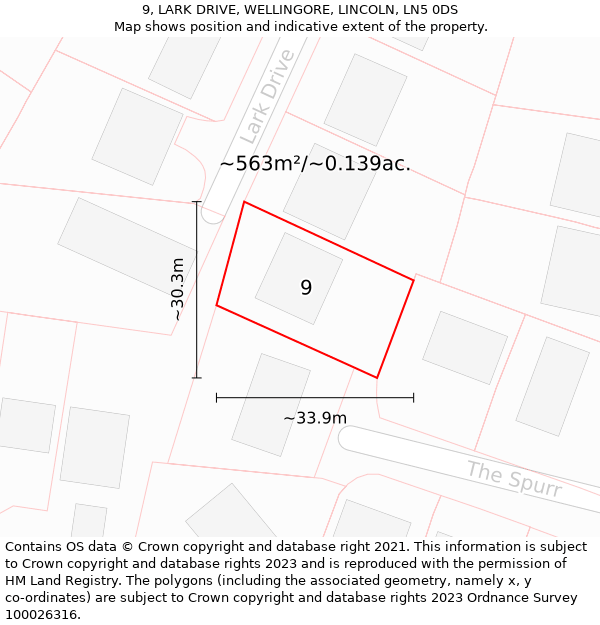 9, LARK DRIVE, WELLINGORE, LINCOLN, LN5 0DS: Plot and title map