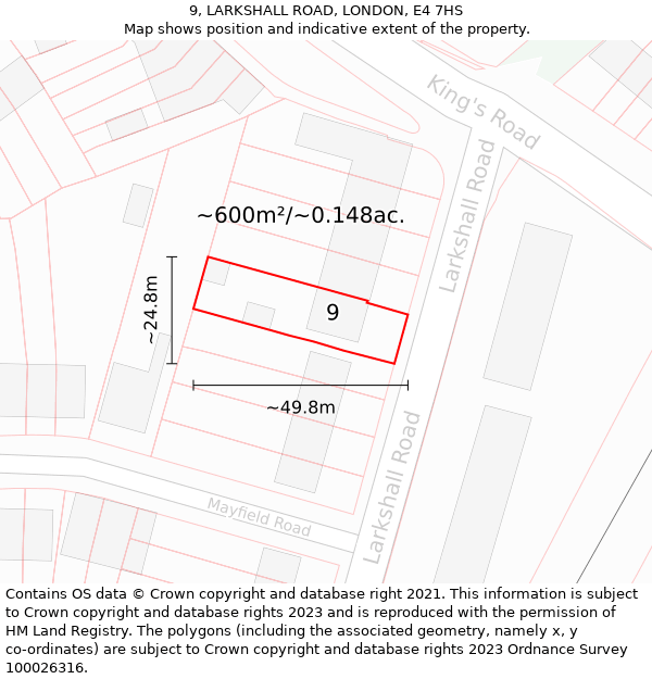 9, LARKSHALL ROAD, LONDON, E4 7HS: Plot and title map