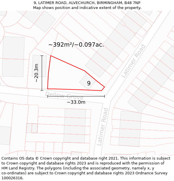 9, LATIMER ROAD, ALVECHURCH, BIRMINGHAM, B48 7NP: Plot and title map