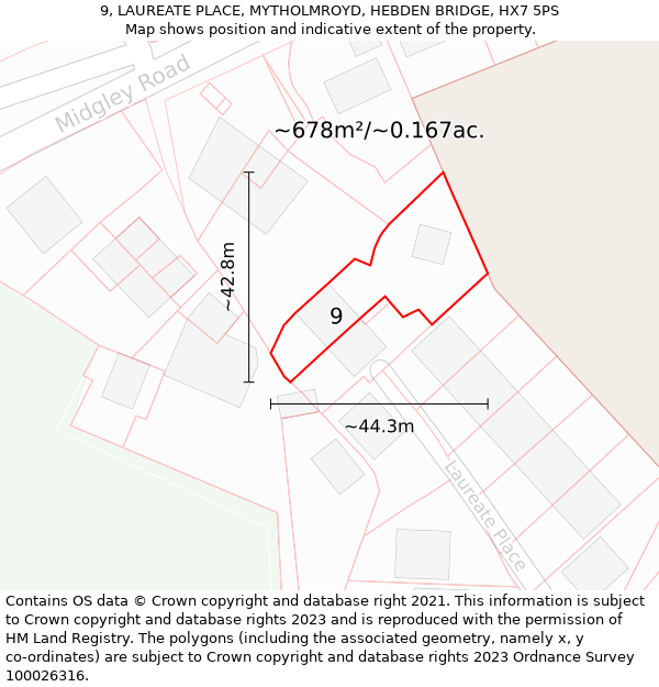 9, LAUREATE PLACE, MYTHOLMROYD, HEBDEN BRIDGE, HX7 5PS: Plot and title map