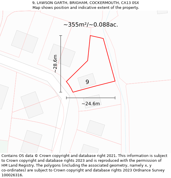 9, LAWSON GARTH, BRIGHAM, COCKERMOUTH, CA13 0SX: Plot and title map