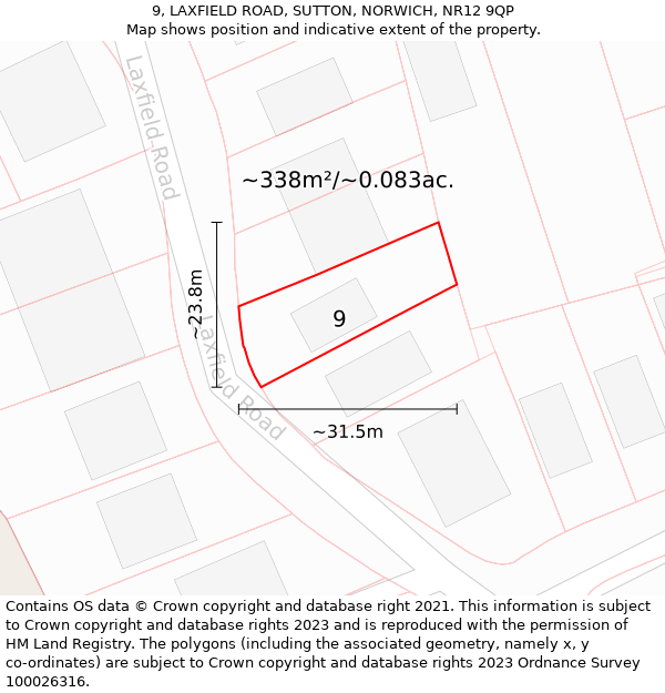 9, LAXFIELD ROAD, SUTTON, NORWICH, NR12 9QP: Plot and title map