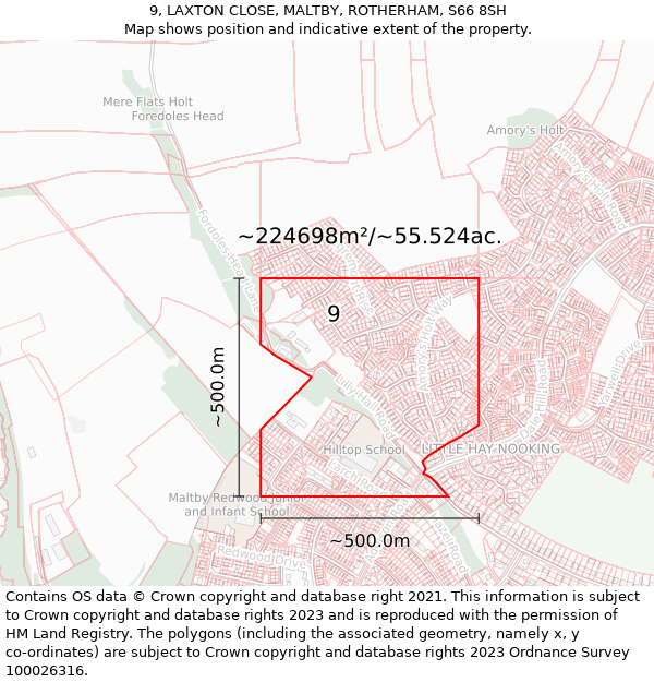 9, LAXTON CLOSE, MALTBY, ROTHERHAM, S66 8SH: Plot and title map