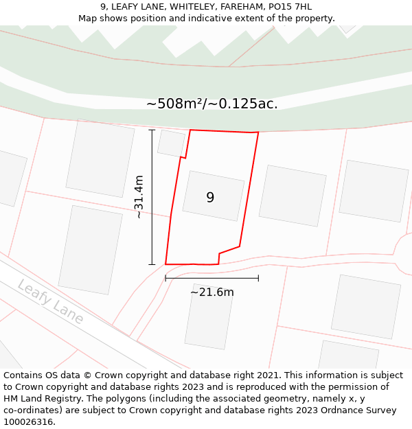 9, LEAFY LANE, WHITELEY, FAREHAM, PO15 7HL: Plot and title map