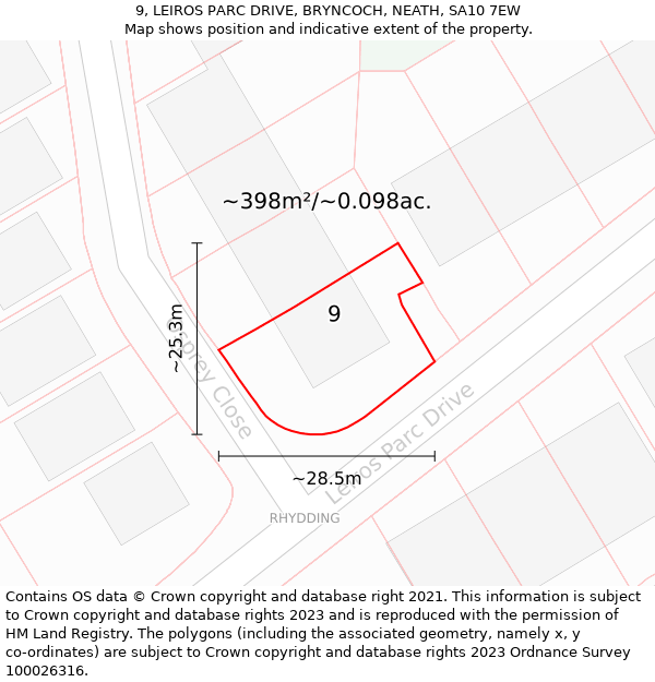 9, LEIROS PARC DRIVE, BRYNCOCH, NEATH, SA10 7EW: Plot and title map