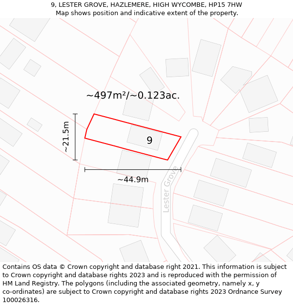 9, LESTER GROVE, HAZLEMERE, HIGH WYCOMBE, HP15 7HW: Plot and title map