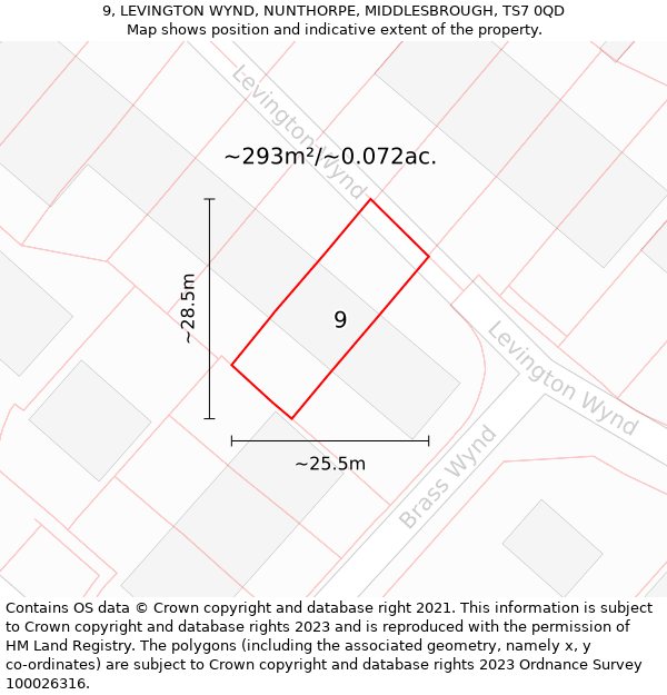 9, LEVINGTON WYND, NUNTHORPE, MIDDLESBROUGH, TS7 0QD: Plot and title map