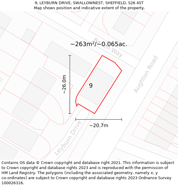 9, LEYBURN DRIVE, SWALLOWNEST, SHEFFIELD, S26 4ST: Plot and title map