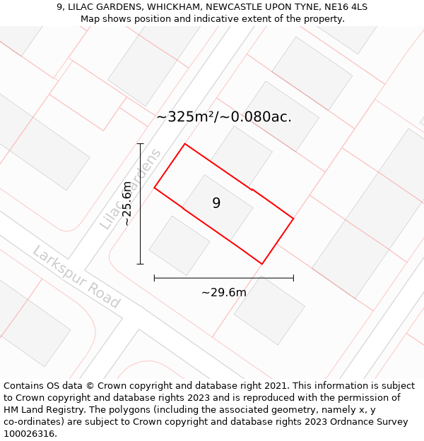 9, LILAC GARDENS, WHICKHAM, NEWCASTLE UPON TYNE, NE16 4LS: Plot and title map