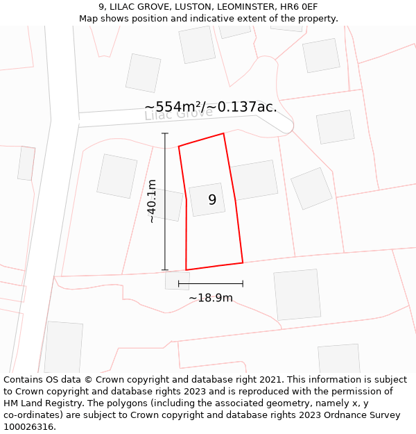 9, LILAC GROVE, LUSTON, LEOMINSTER, HR6 0EF: Plot and title map