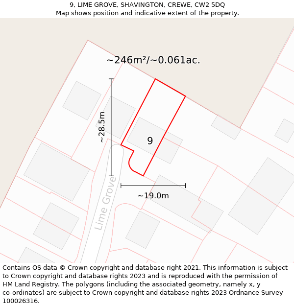 9, LIME GROVE, SHAVINGTON, CREWE, CW2 5DQ: Plot and title map